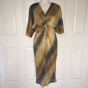 All in Favor Dolman Plisse Metallic dress Sz M